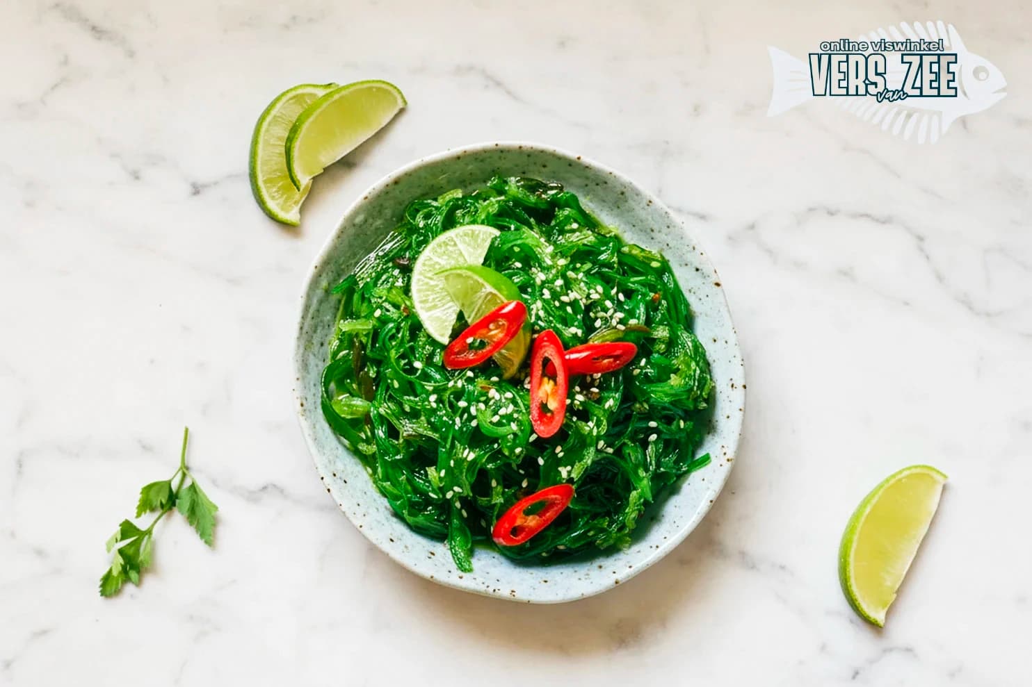 Groene zeewiersalade met limoen en chili