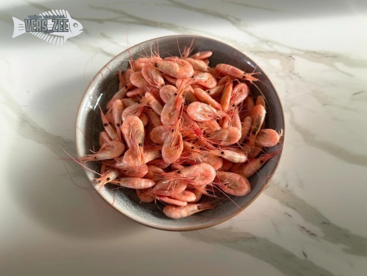 Bowl of fresh pink shrimp