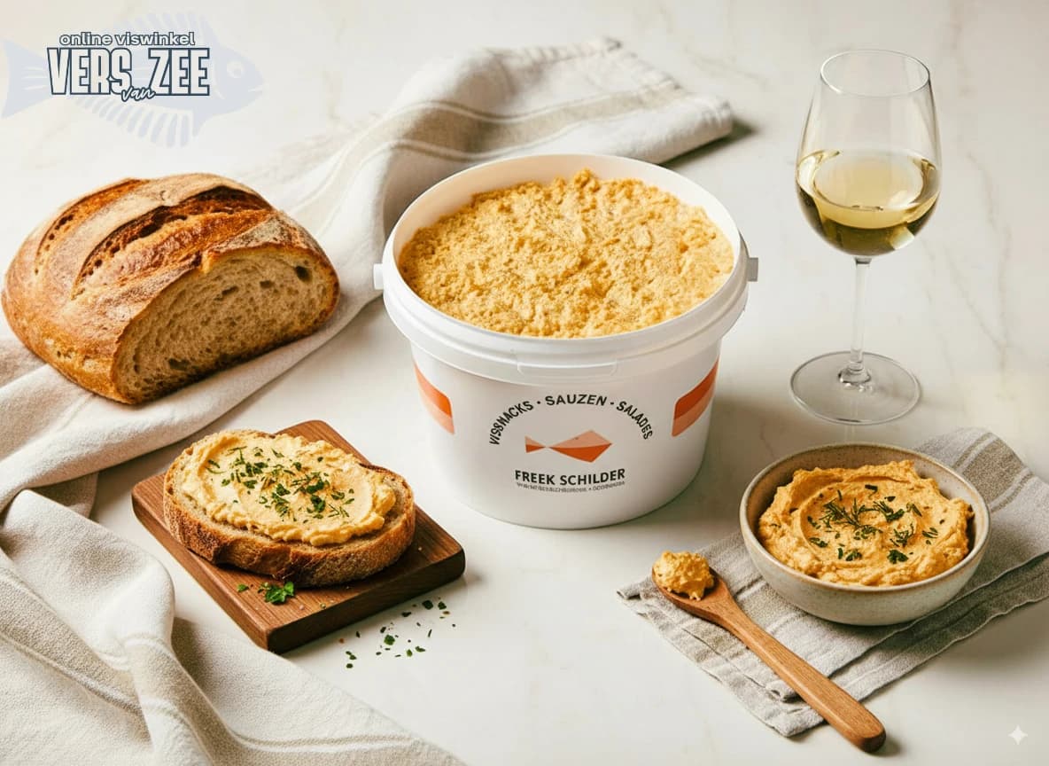Romige zalmsalade met brood en wijn
