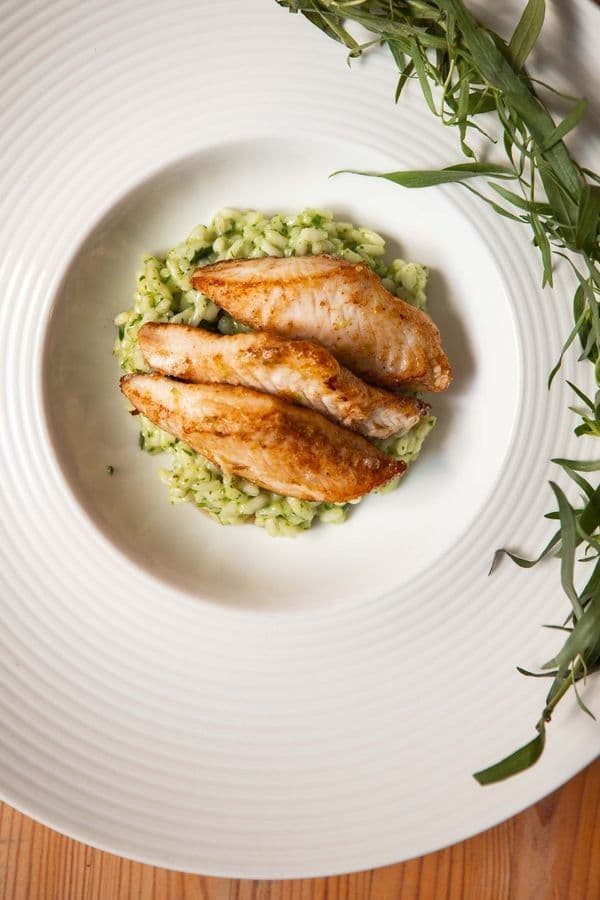 Pangasius met pesto risotto
