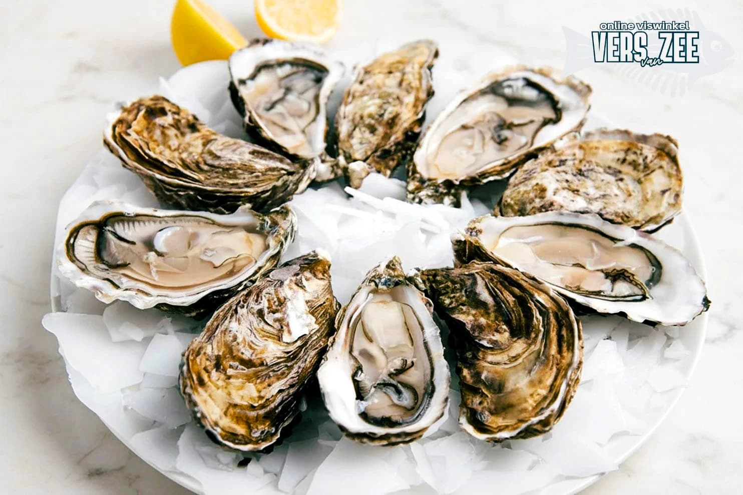 Verse oesters op een schaal